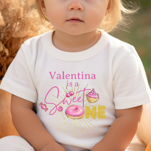 Camiseta De Bebé Traje de cumpleaños número uno de dulces rosados p