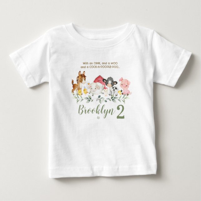 Camiseta De Bebé Traje de granja animales lindo para cumpleaños 2º  (Anverso)