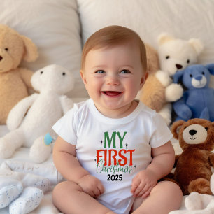 Camiseta De Bebé Traje Navideño Rojo y Verde para el 1er Cumpleaños