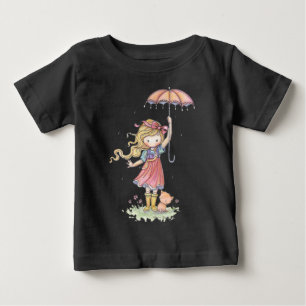 Camiseta De Bebé Traje para bebé Niña y Gatito en la Lluvia