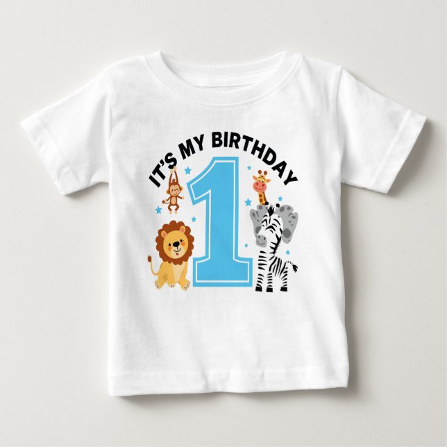 Camiseta De Bebé Traje para el Primer Cumpleaños de Niños Azul Núme (Anverso)