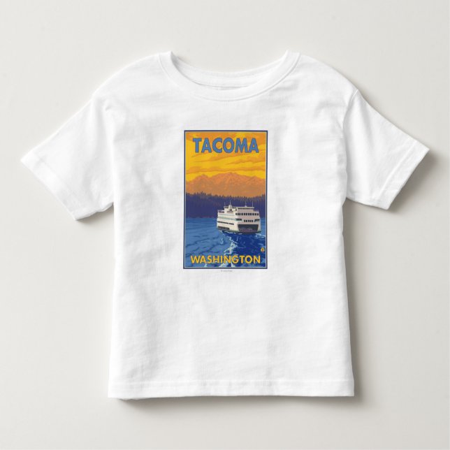 Camiseta De Bebé Transbordador y montañas - Tacoma, Washington (Anverso)