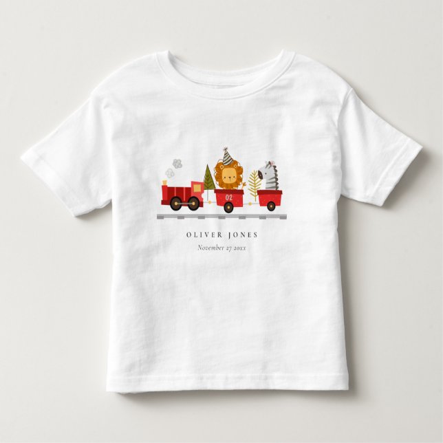 Camiseta De Bebé Tren animal de Red Woodland Cute cualquier cumplea (Anverso)
