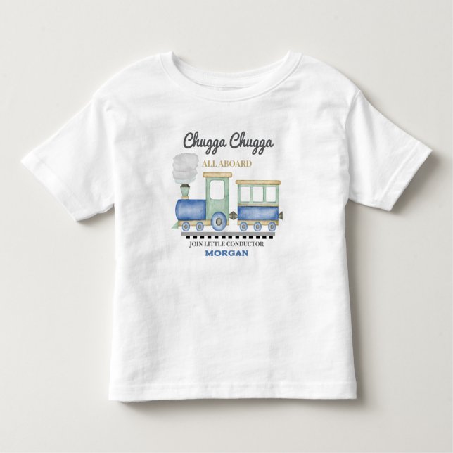 Camiseta De Bebé Tren Azul Cumpleaños Chico de Cualquier Edad Chugg (Anverso)