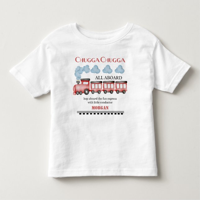 Camiseta De Bebé Tren Rojo Cuadro Acuarela Monigote Cumpleaños de C (Anverso)