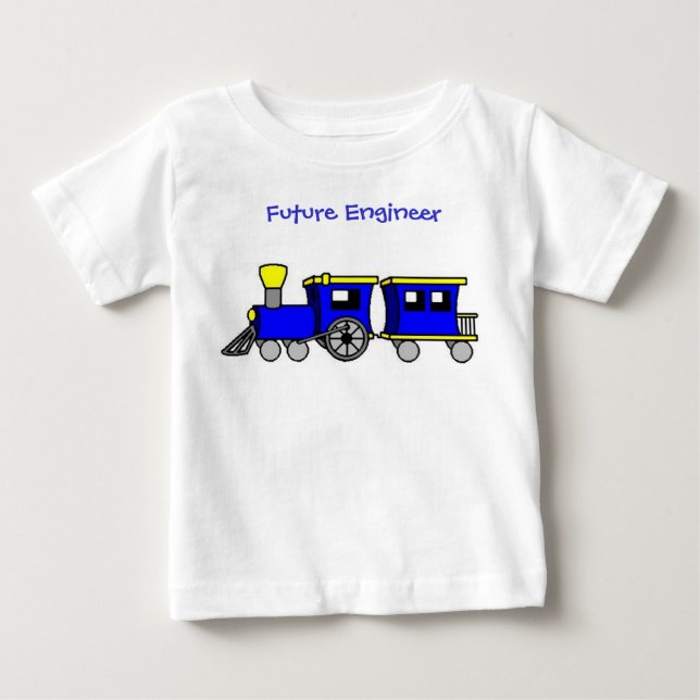 Camiseta De Bebé tren y alcaparate-azul, ingeniero futuro (Anverso)