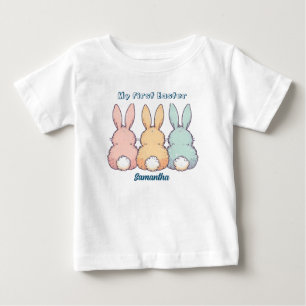 Camiseta De Bebé Tres Bonitos Bunnies De Pascua. Editable