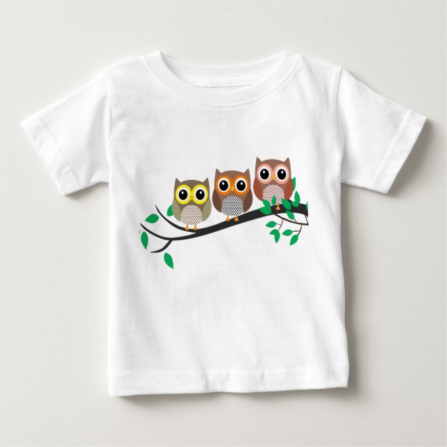 Camiseta De Bebé Tres búhos en un lindo dibujo de la rama de árbol (Anverso)