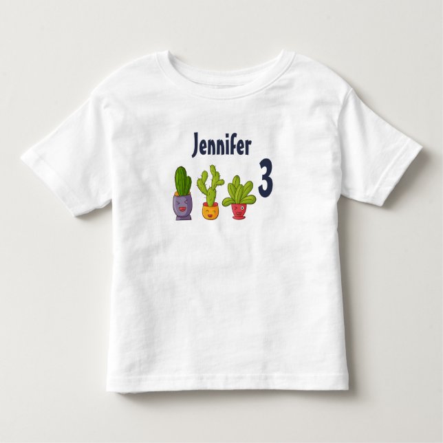Camiseta De Bebé Tres cactus en macetas de flores Cumpleaños divert (Anverso)
