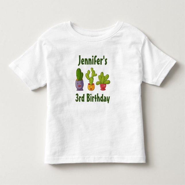 Camiseta De Bebé Tres cactus en macetas de flores Cumpleaños divert (Anverso)