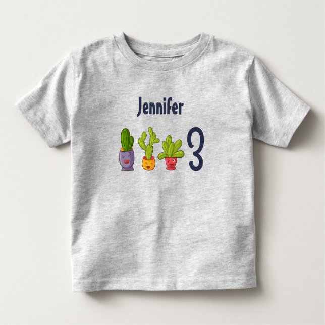 Camiseta De Bebé Tres cactus en macetas de flores Cumpleaños divert (Anverso)