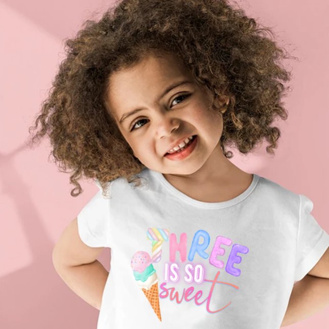 Camiseta De Bebé Tres es tan dulce helado verano tercer cumpleaños (Subido por el creador)
