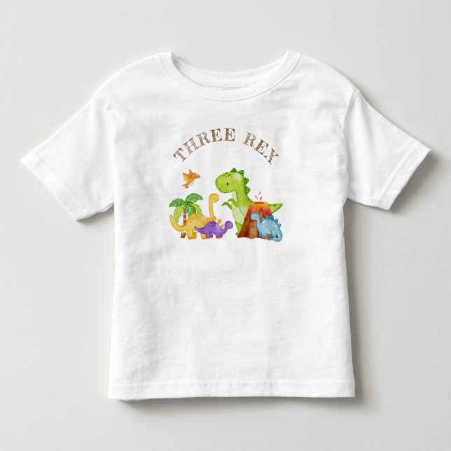Camiseta De Bebé Tres niños Rex Dinosaurio 3 Fiesta de cumpleaños (Anverso)