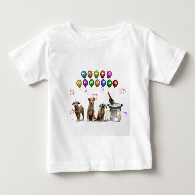 Camiseta De Bebé Tres perros graciosos deseando un feliz año nuevo  (Anverso)