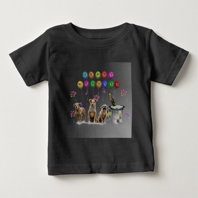 Camiseta De Bebé Tres perros graciosos deseando un feliz año nuevo  (Anverso)