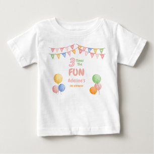 Camiseta De Bebé Tres Veces la Diversión Cumpleaños Rosa