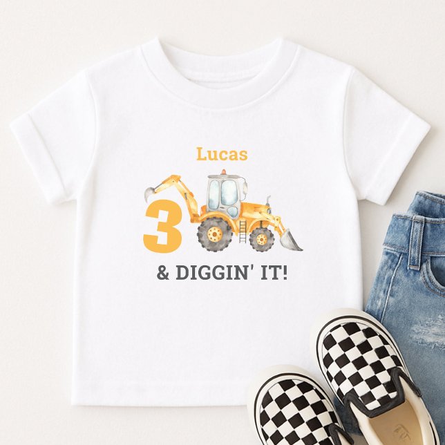 Camiseta De Bebé Tres y Diggin' It Construction 3er Nacimiento (Subido por el creador)