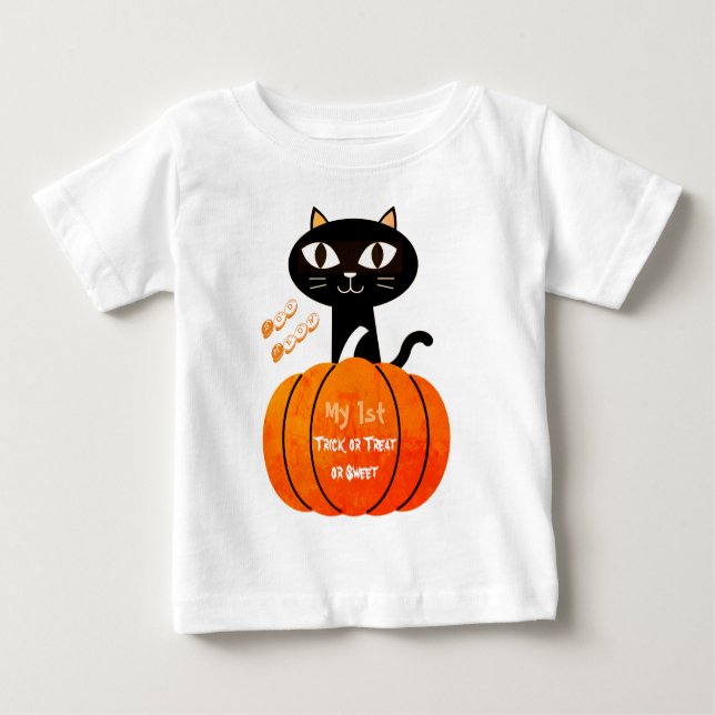 Camiseta De Bebé Trick blanco negro de Halloween o calabaza para ga (Anverso)
