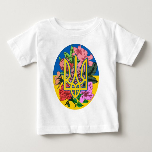 Camiseta De Bebé Tridente ucraniano y bandera de Ucrania con flores (Anverso)