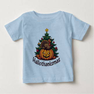 Camiseta De Bebé Trío de Hallothanksmas: Calabaza, Turquía y Navida