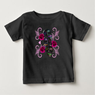 Camiseta De Bebé Triple Día Negro De Los Cránulos Muertos Rosas Ros