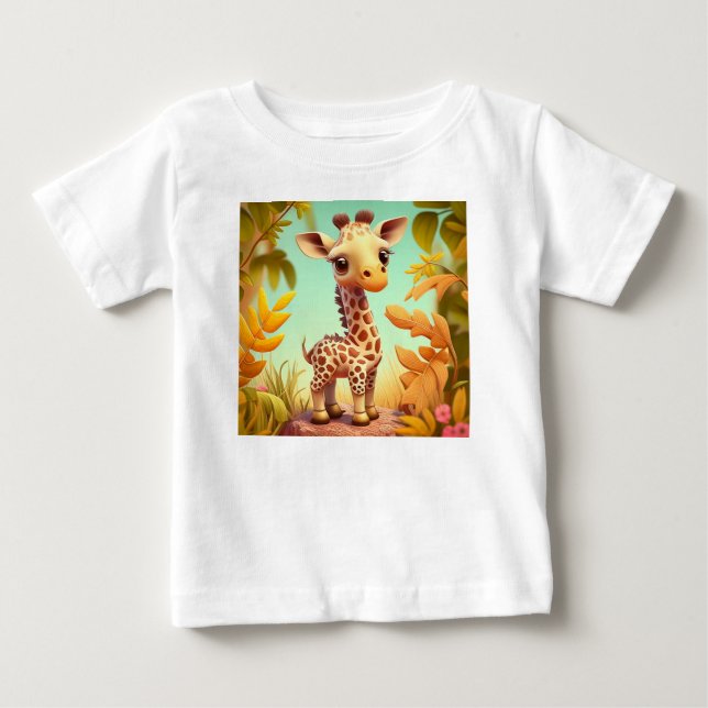 Camiseta De Bebé Tropical Cute Baby Giraffe Cartoon-37560 (Anverso)