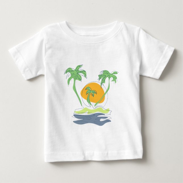 Camiseta De Bebé Tropical island beach scenery. Outline palm tree  (Anverso)