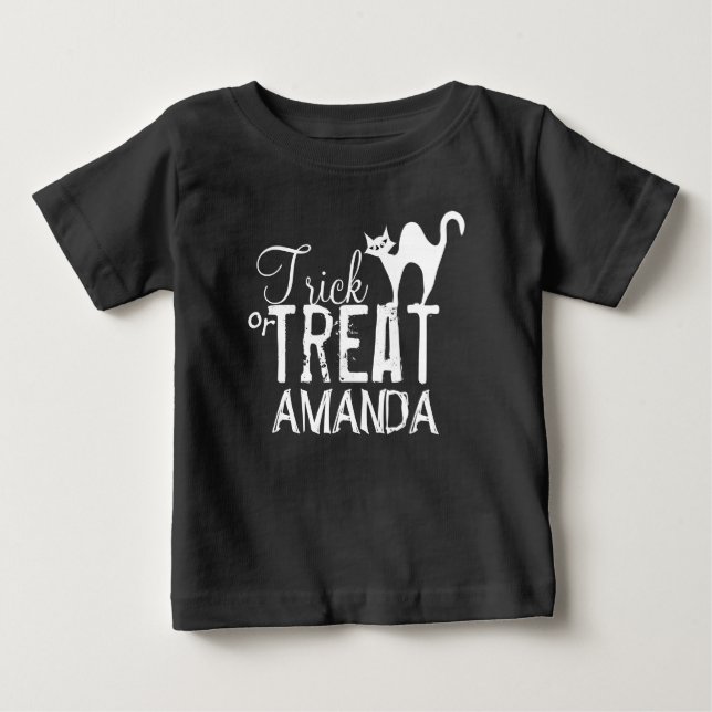 Camiseta De Bebé Truco De Halloween O Trate A Gato Negro Brillante (Anverso)