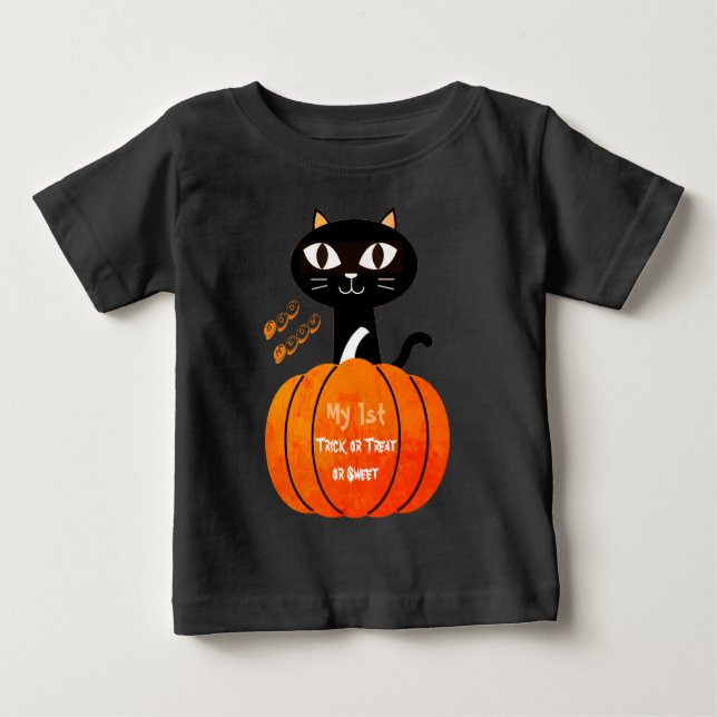 Camiseta De Bebé Truco o trato calabaza de gato negro Mi primera Ha (Anverso)