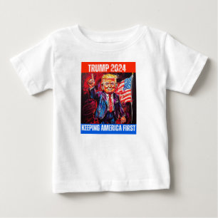 CAMISETA DE BEBÉ TRUMP 2024 MANTENIENDO PRIMERO A ESTADOS UNIDOS