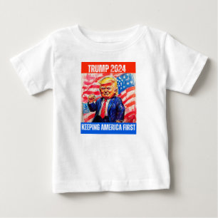 CAMISETA DE BEBÉ TRUMP 2024 MANTENIENDO PRIMERO A ESTADOS UNIDOS