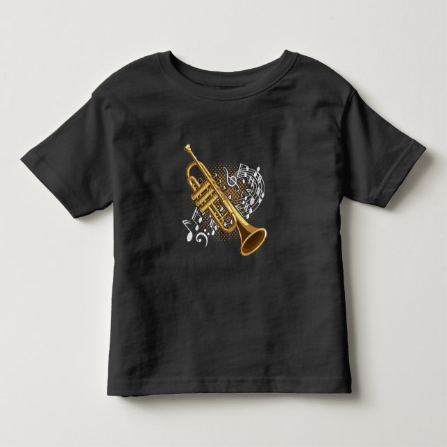Camiseta De Bebé Trumpet Player Musical Notes Jazz Music Art (Anverso)