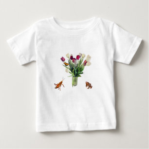 Camiseta De Bebé Tulipanes, saltamontes, mariposa y rana 