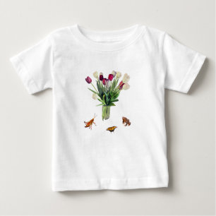 Camiseta De Bebé Tulipanes, saltamontes, mariposa y rana
