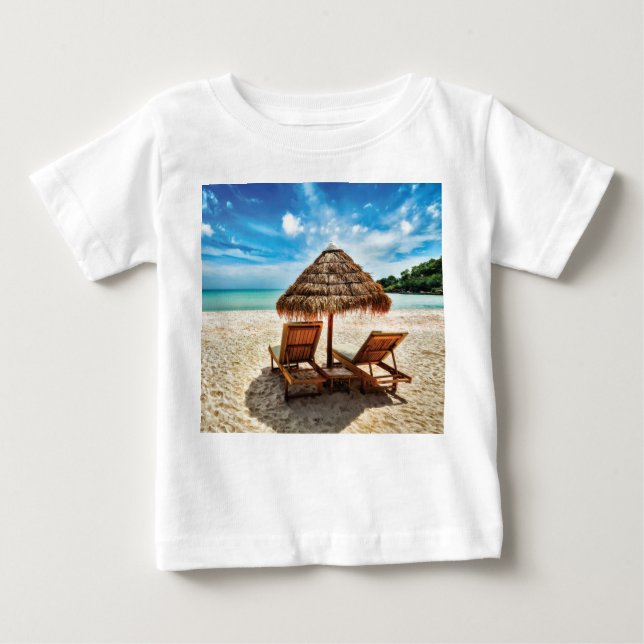 Camiseta De Bebé Tumbonas en la playa (Anverso)