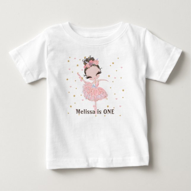 Camiseta De Bebé Tutu Personalizado Bailarina Lindo Cumpleaños Prim (Anverso)