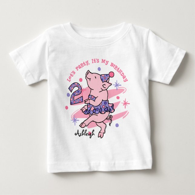 Camiseta De Bebé Tutu Piggy Personalizado del segundo cumpleaños (Anverso)