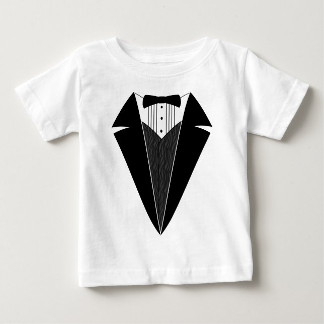 Camiseta De Bebé Tuxedo del bebé, negro + blanco (Anverso)