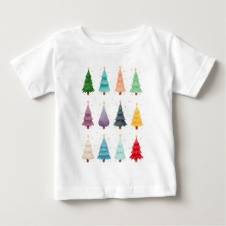 Camiseta De Bebé Twelve Christmas Trees: Colorful Holiday Print