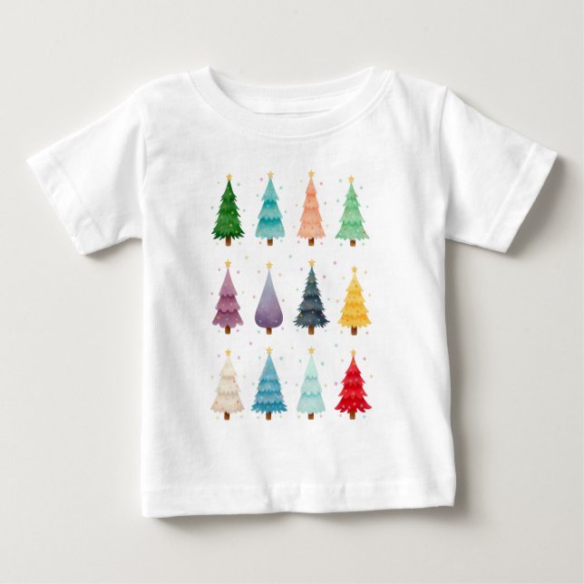Camiseta De Bebé Twelve Christmas Trees: Colorful Holiday Print (Anverso)