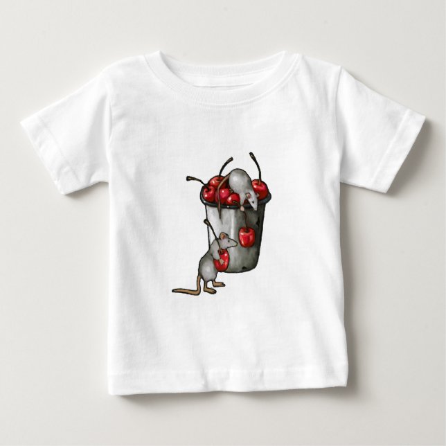 Camiseta De Bebé Two MICE Stealing Cherries, Bucket of Cherries Art (Anverso)