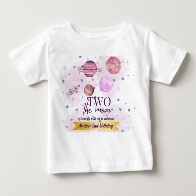 Camiseta De Bebé Two The Moon 2nd Birthday Girl Moon Stars Rocket  (Anverso)