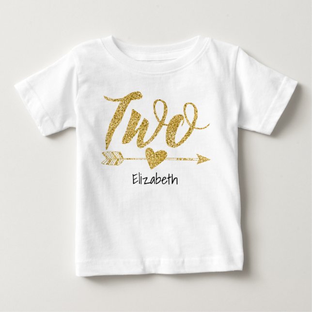 Camiseta De Bebé Two|Two Years Old Glitter-Print Personalized (Anverso)