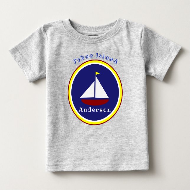 Camiseta De Bebé Tybee Island Georgia Cute Sailboat with Name (Anverso)