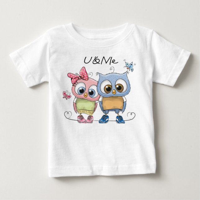 Camiseta de bebé U y yo búhos gemelos - Dulces ami (Anverso)