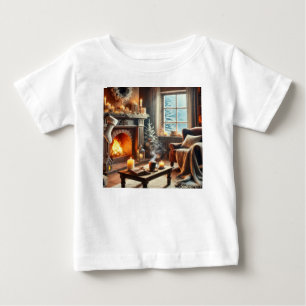 Camiseta De Bebé Un acogedor escenario invernal junto a la chimenea