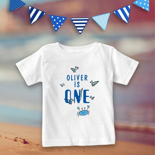 Camiseta De Bebé Un animal del mar de cangrejo azul primer cumpleañ (Subido por el creador)