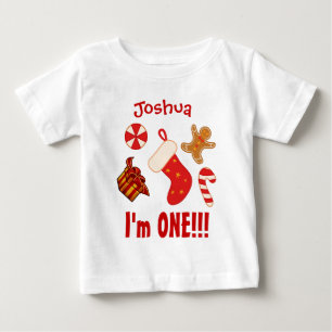 Camiseta De Bebé Un año Navidades de primer cumpleaños Elementos V0