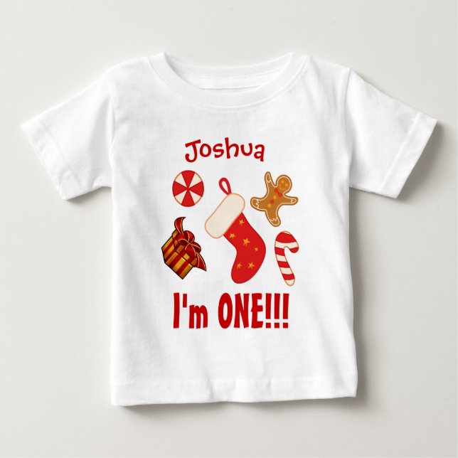 Camiseta De Bebé Un año Navidades de primer cumpleaños Elementos V0 (Anverso)