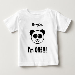 Camiseta De Bebé Un año primer cumpleaños niño o Chica con Panda V0